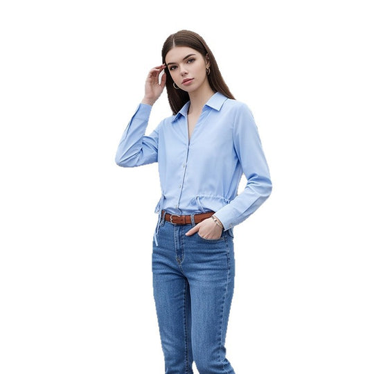 Damen Leichte Hemdbluse mit Tunnelzug-Bund und klassischem Hemdkragen Shop Nory
