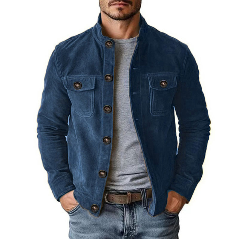 Herren nan robuste Wildlederjacke mit Stehkragen und Knopfverschluss
