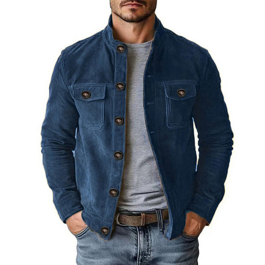 Herren nan robuste Wildlederjacke mit Stehkragen und Knopfverschluss Shop Nory