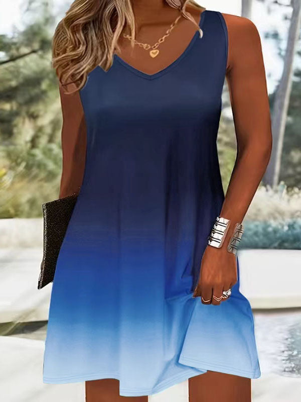 Damen V-Ausschnitt Sommerkleid mit lShopnoryhaftem Farbverlauf und leichtem, atmungsaktivem Stoff Shopnory