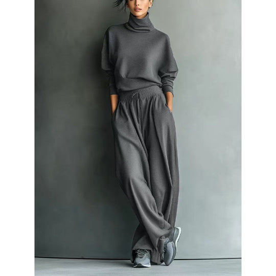 Damen Strick-Loungewear-Set mit Rollkragen und weiten Palazzo-Hosen Shop Nory
