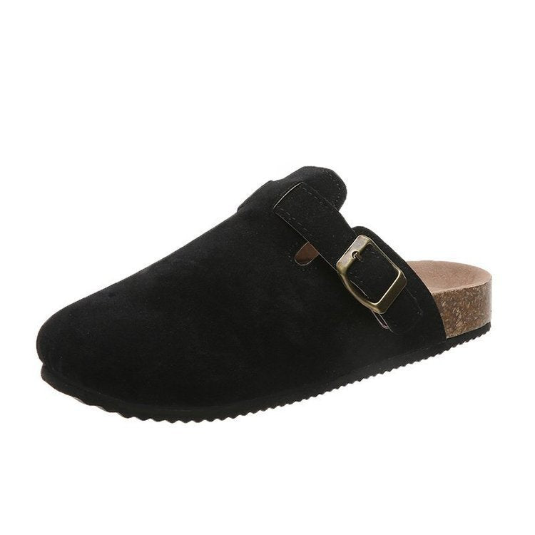 Damen Geschlossene Veloursleder-Mules mit verstellbarem Schnallenriemen und ergonomischer Komfortsohle Shop Nory