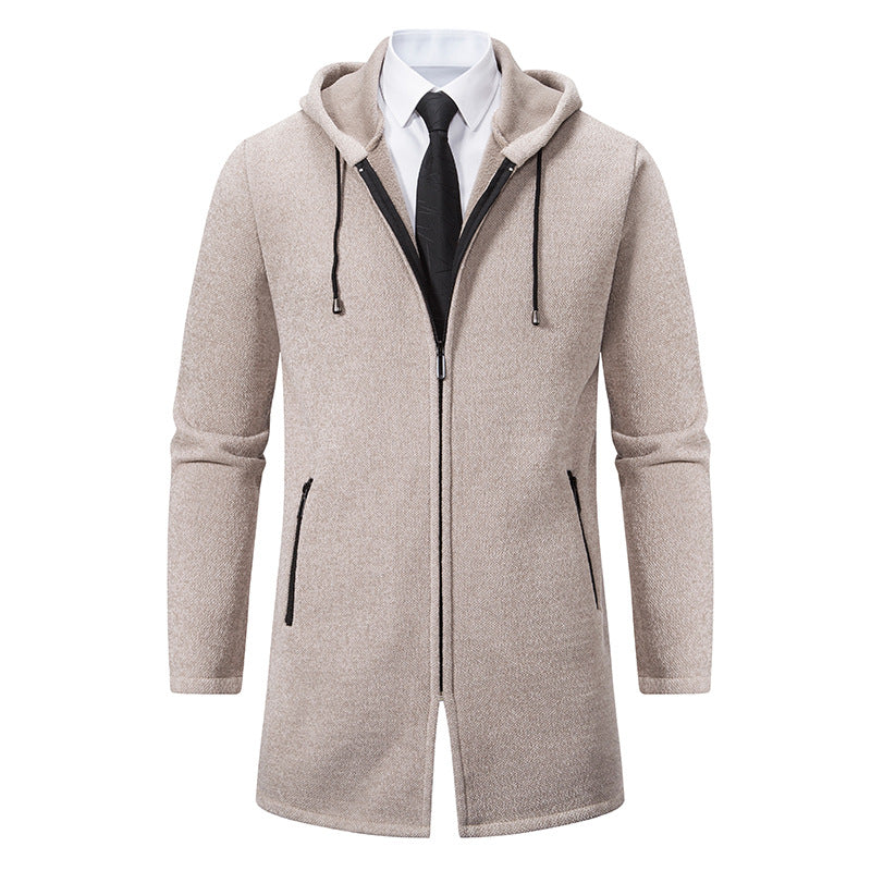 Herren Longline-Strickmantel mit Kapuze, taillierter Silhouette und wärmender Fleece-Innenlage Shop Nory