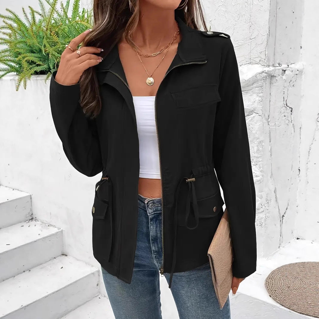 Damen Übergangsjacke mit verstellbarem Taillenzug und praktischen Taschen