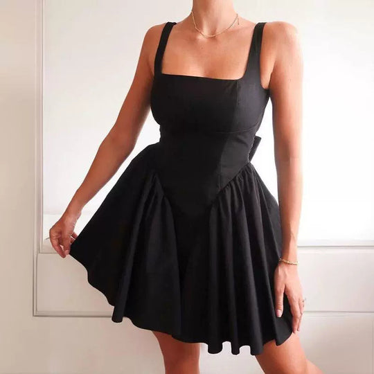 Damen Cocktailkleid mit Quadrat-Ausschnitt und voluminösem Rock