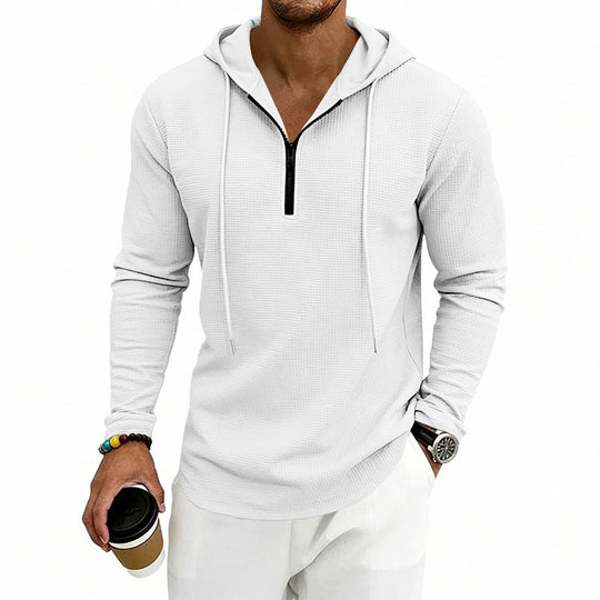 Herren Lässiges Waffelstruktur-Hoodie mit halbem Reißverschluss und Kapuze Shop Nory