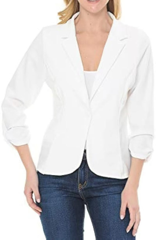 Damen taillierter Jersey-Blazer mit Ein-Knopf-Verschluss und dreiviertelärmeln Shop Nory
