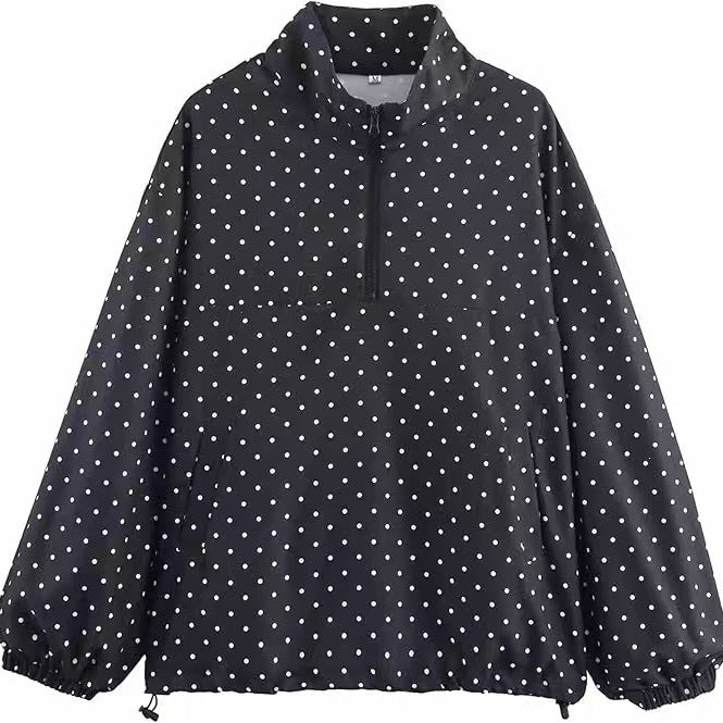 Damen leichter gepunkteter Anorak mit halbem Reißverschluss und Tunnelzug Shop Nory