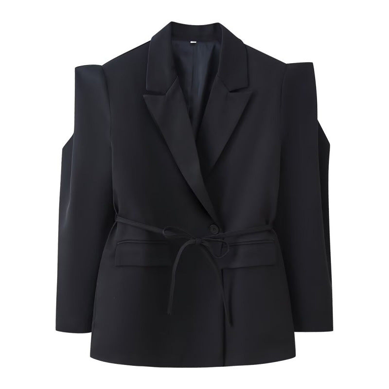Damen Taillierter Blazer mit zarter Bindeband-Taille, betonter Schulterpartie und Pattentaschen Shop Nory