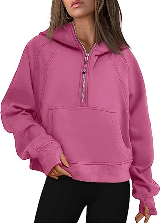 Damen Oversize-Hoodie mit halbem Reißverschluss, Kängurutasche und Daumenlöchern Shop Nory