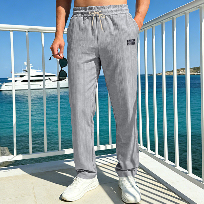 Herren Relaxed-Freizeithose mit Leinenoptik, elastischem Bund und Kordelzug Shop Nory