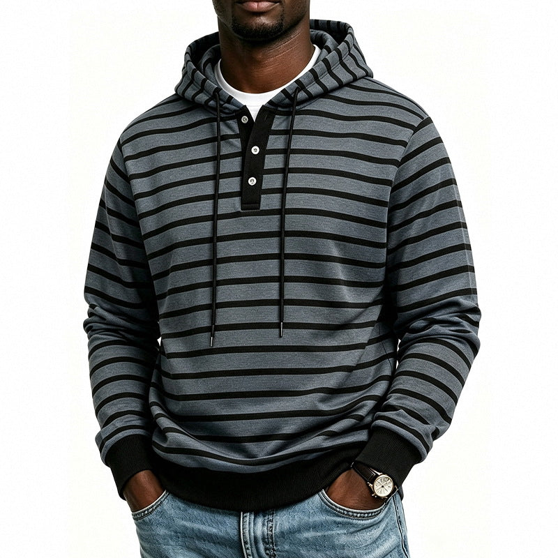 Herren Kapuzenpullover mit Henley-Knopfleiste und feinem Streifenstrukturmuster Shop Nory