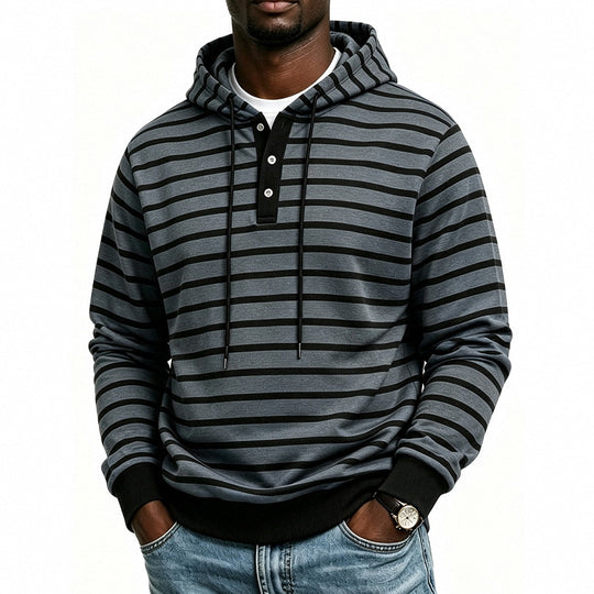 Herren Kapuzenpullover mit Henley-Knopfleiste und feinem Streifenstrukturmuster Shop Nory