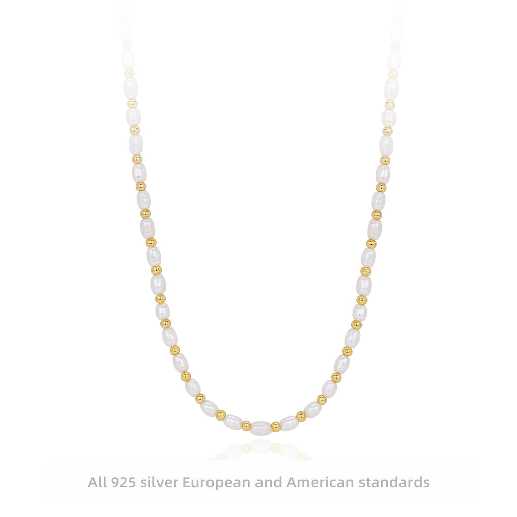 Damen Halskette aus Perlen und 925 Sterling Silber mit goldenen Akzenten Shop Nory