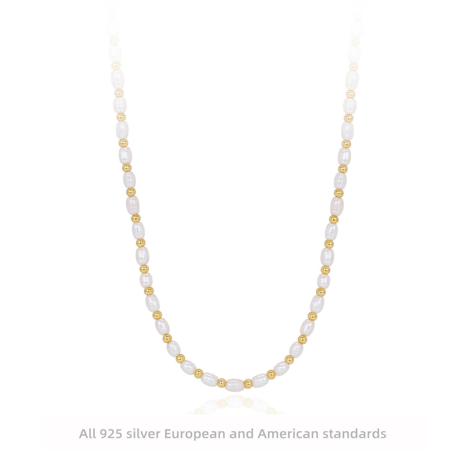 Damen Halskette aus Perlen und 925 Sterling Silber mit goldenen Akzenten Shop Nory