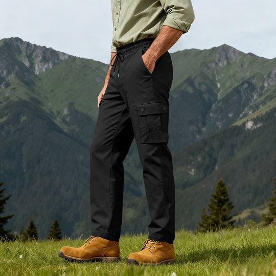 Herren Outdoor-Cargohose mit elastischem Tunnelzugbund und Druckknopf-Taschen Shop Nory
