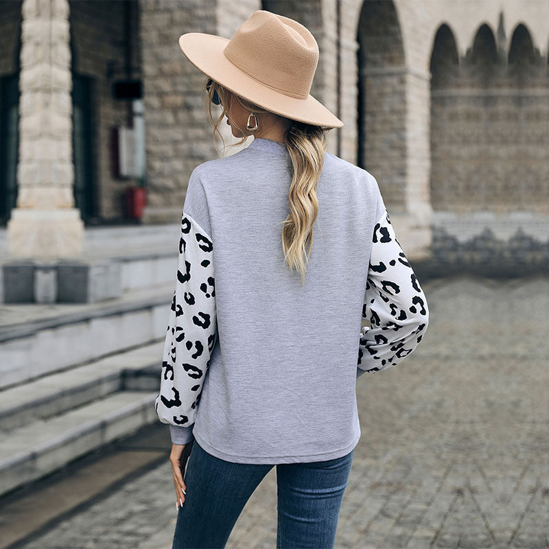 Damen Lässiger Pullover mit Leopardenärmel Shop Nory