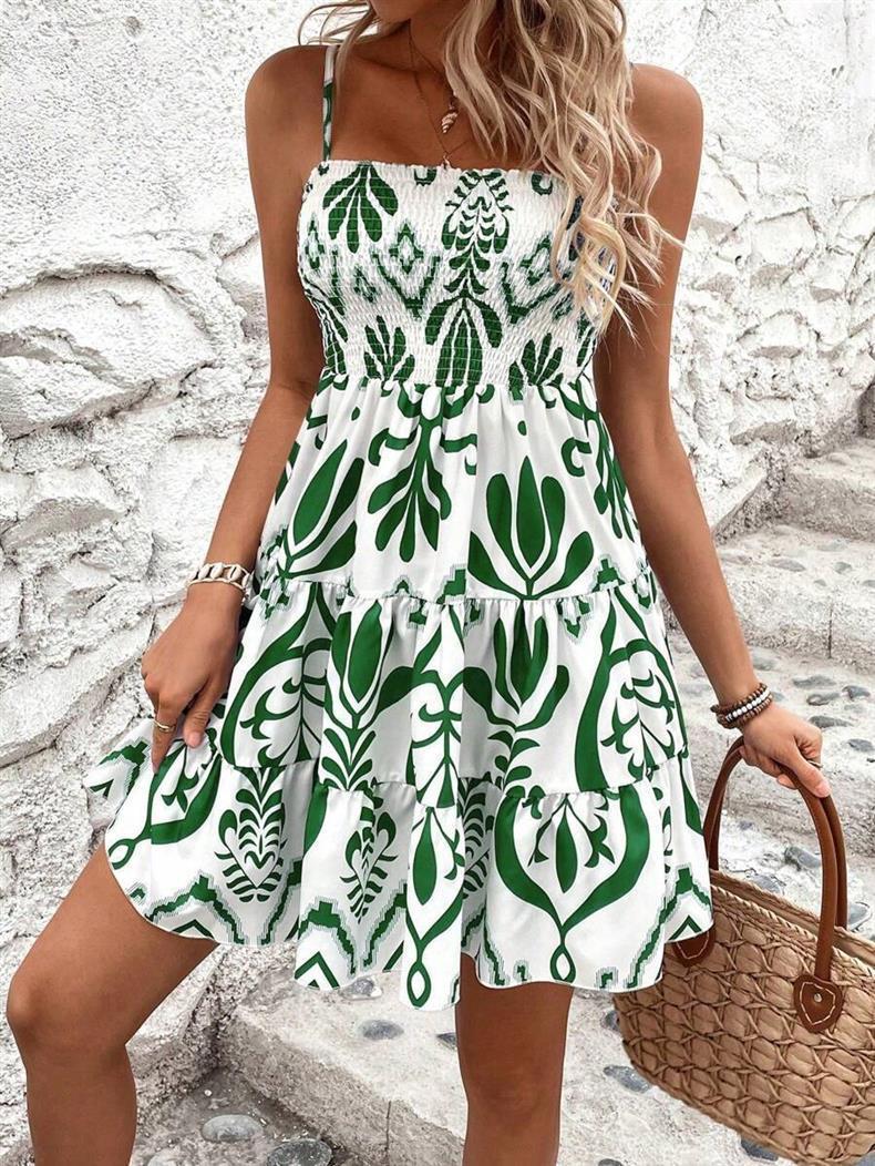 Damen luftiges Minikleid mit weitem Rüschensaum