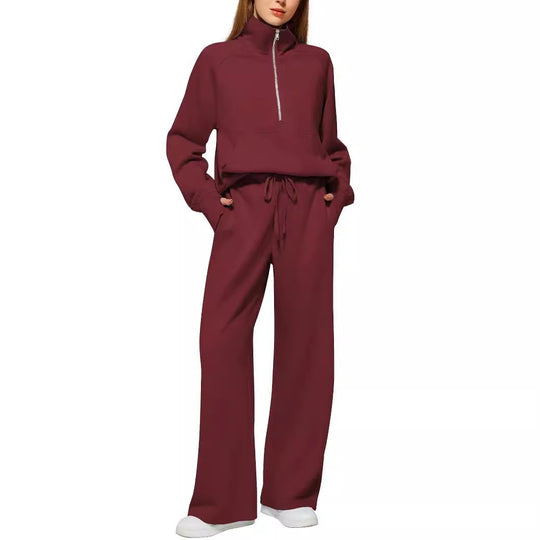 Damen nan halbzip Lounge-Set mit hohem Stehkragen, Kängurutasche und weiten Highwaist-Jogginghose Shop Nory