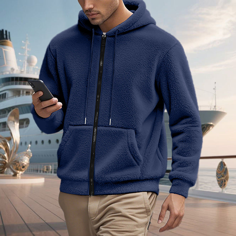 Herren Teddy-Fleece-Kapuzenjacke mit durchgehendem Reißverschluss und Kängurutaschen Shop Nory