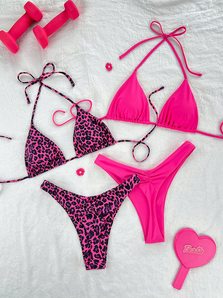 Damen Triangel-Bikini mit verspieltem Leopardenmuster und modischen Trägern
