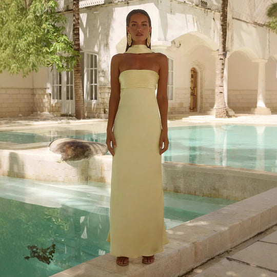 Damen Elegantes Maxikleid mit schulterfreiem Design und schmalem Oberteil