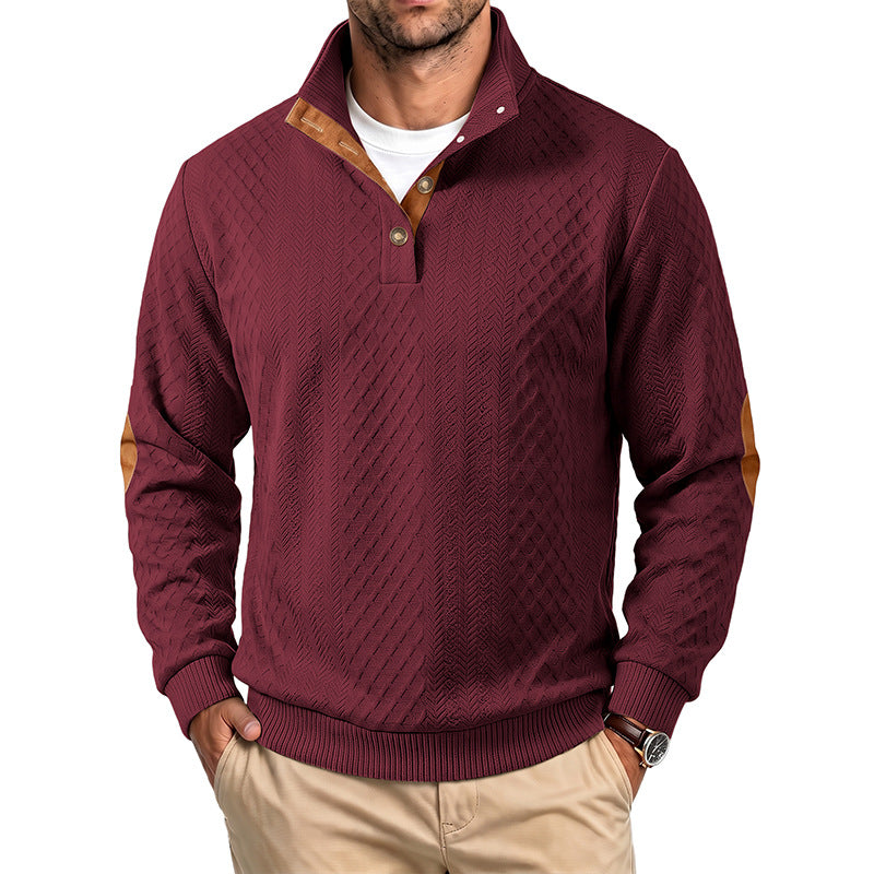 Herren Feinstrukturierter Troyer-Pullover mit Kragenbesatz und Ellbogen-Patches Shop Nory