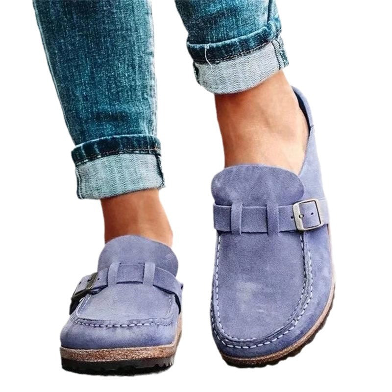 Damen Slipper‑Mule aus Veloursleder mit Kork‑Flatform und Zierschnalle Shop Nory