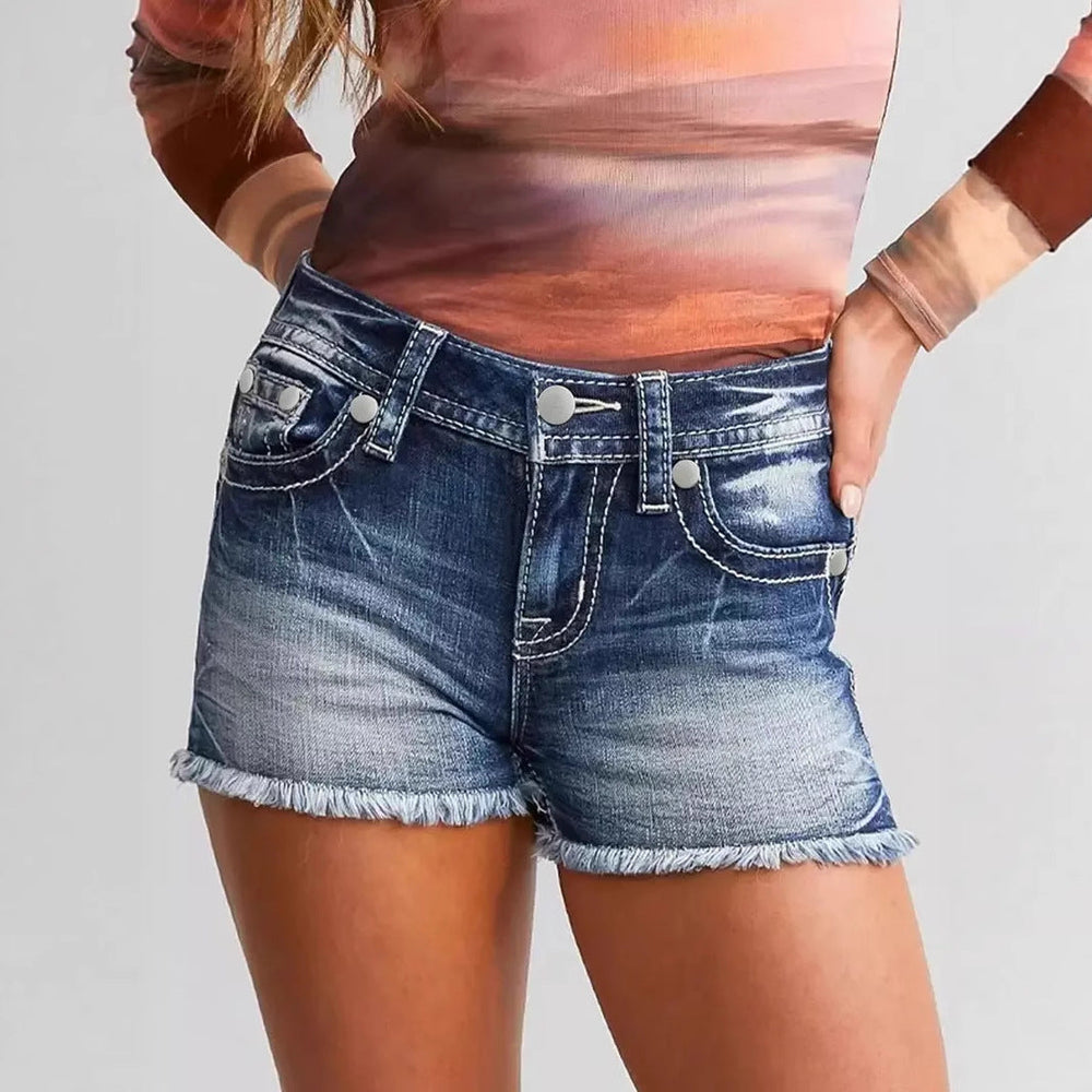 Damen Jeansshorts mit einzigartigem Stickmuster und lässigem Schnitt