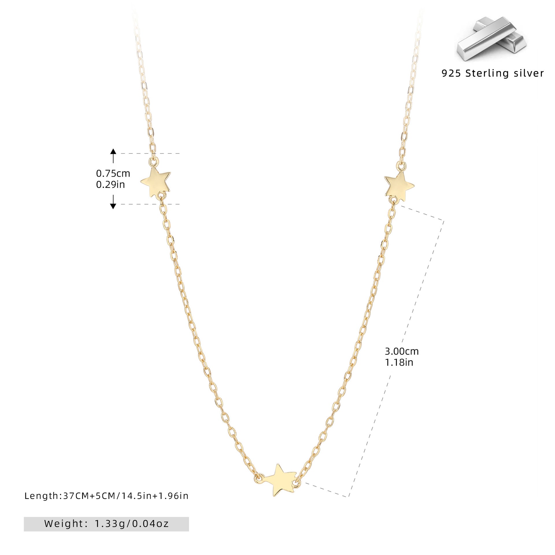 Damen Halskette mit funkelnden Sternenanhängern aus 925 Sterling Silber Shop Nory