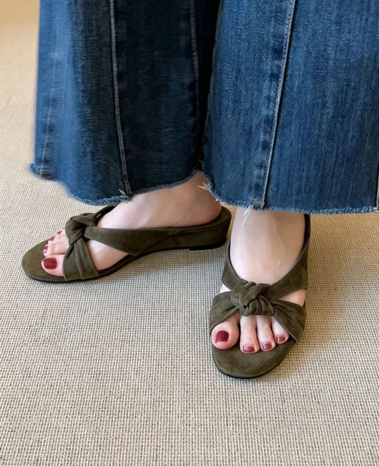 Damen elegante Bogenmuster-Sandalen mit geknotetem Riemendesign Shopnory