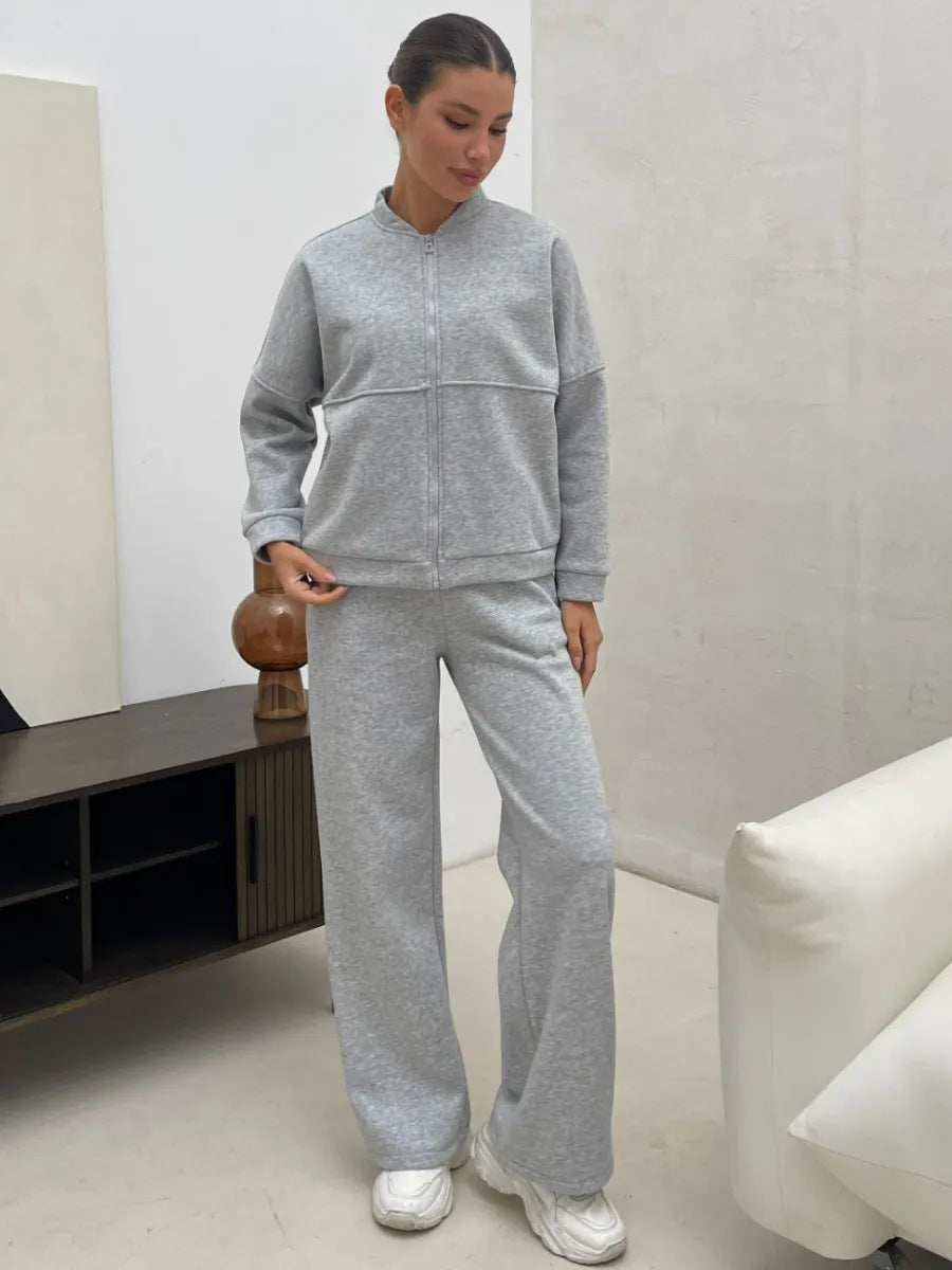 Damen lässiges Zip-Lounge-Set mit Stehkragen und weitem Highwaist-Joggpant Shop Nory