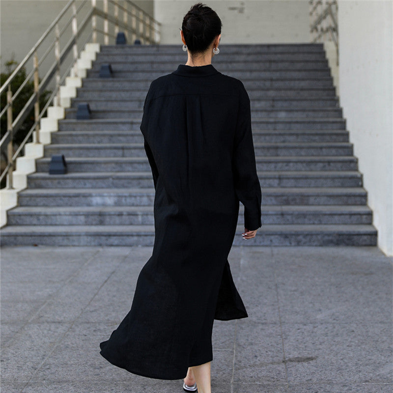 Damen Langes Leinen‑Hemdkleid mit kastiger Oversize‑Silhouette und Seitenschlitzen Shop Nory
