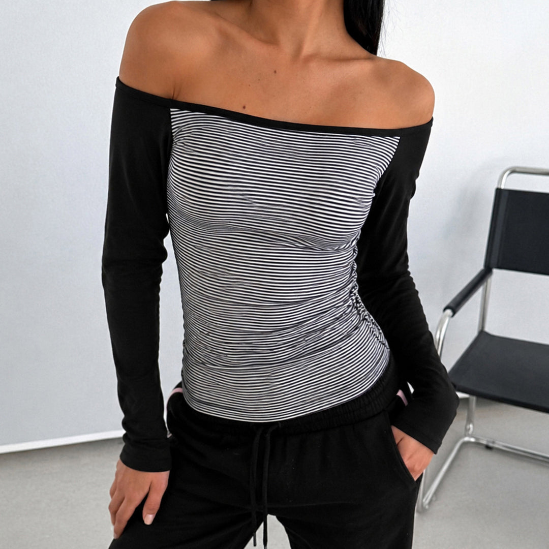 Damen nan figurnahes Raglan-Langarmshirt mit feinem Streifenjersey, schmaler Taille und elastischem Stretchmaterial Shop Nory