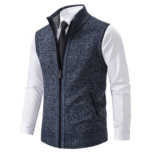 Herren Slim-Fit Ärmellose Strukturstrickweste mit Stehkragen und Frontreißverschluss Shop Nory