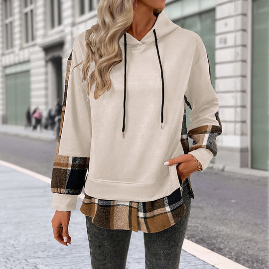 Damen Modische Kapuzenjacke mit Karomuster Shop Nory
