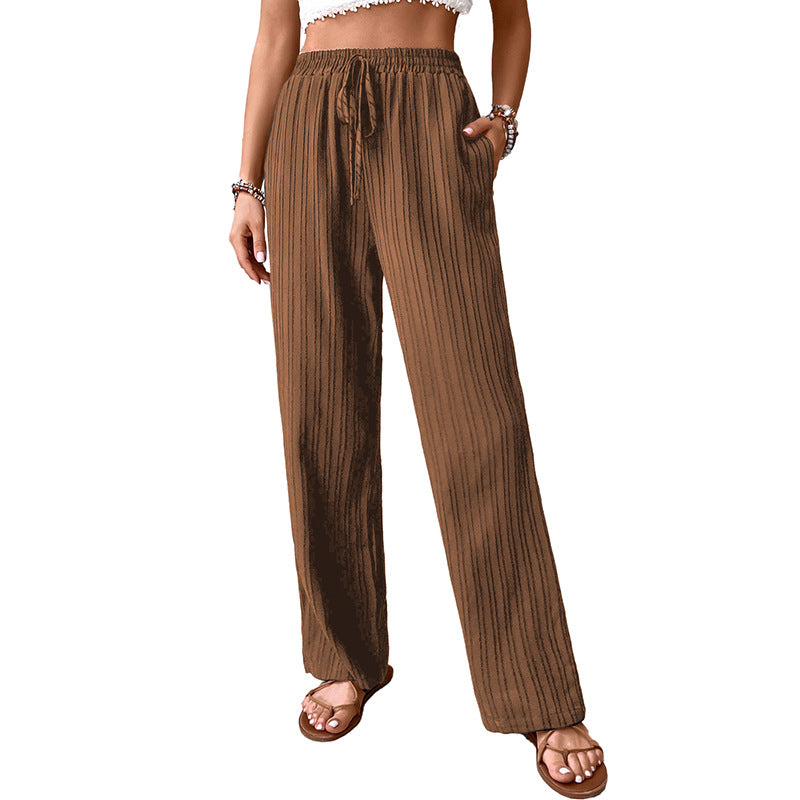 Damen Plissierte Leichte Weite-Hose mit Gummibund und Seitentaschen Shop Nory