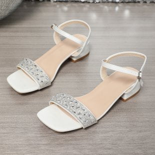 Damen Riemensandaletten mit funkelnder Strass-Applikation und elegantem Blockabsatz