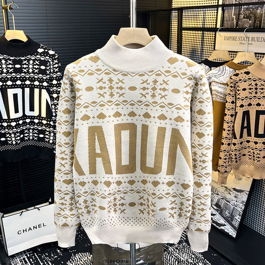 Herren Rollkragenpullover mit Norweger-Jacquard und großflächigem Logoprint Shop Nory