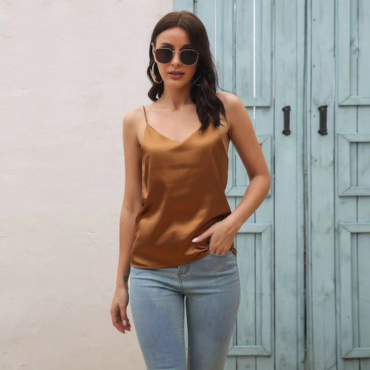 Damen Seidenshirt mit schmalen Trägern Shopnory