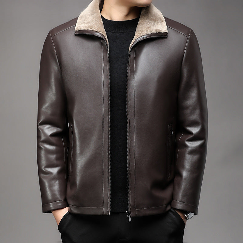 Herren Lederjacke mit wärmender Lammfell-Innenfütterung und Stehkragen Shop Nory