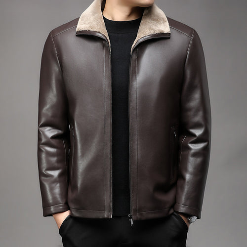 Herren Lederjacke mit wärmender Lammfell-Innenfütterung und Stehkragen Shop Nory