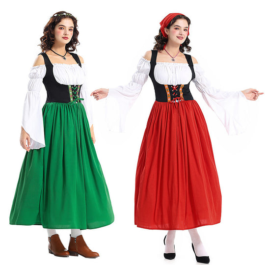 Damen nan Renaissance-Bauernkleid mit geschnürtem Mieder, schulterfreiem Carmen-Oberteil und weitem Rock Shop Nory