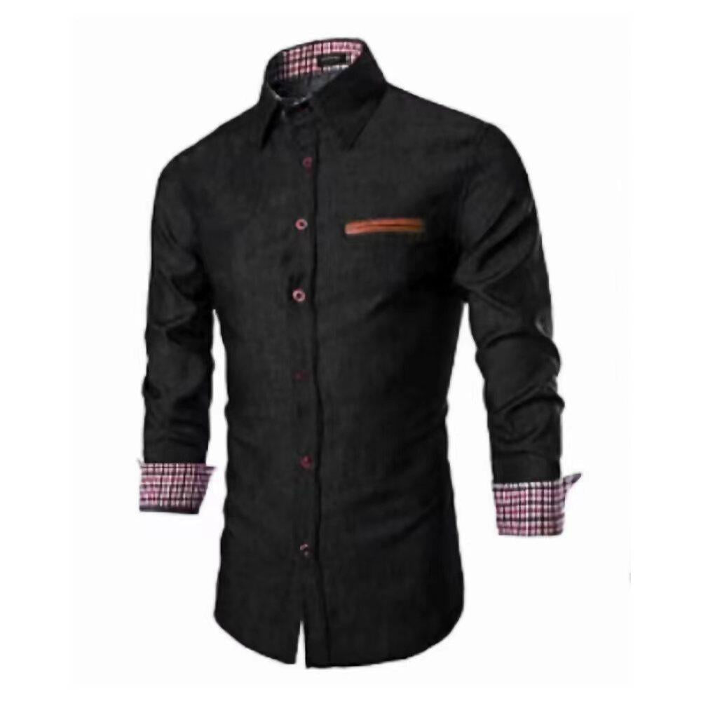Herren Slim-Fit Stretch-Denimhemd mit Karoinnenkragen und dekorativer Brustleiste Shop Nory