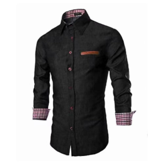 Herren Slim-Fit Stretch-Denimhemd mit Karoinnenkragen und dekorativer Brustleiste Shop Nory