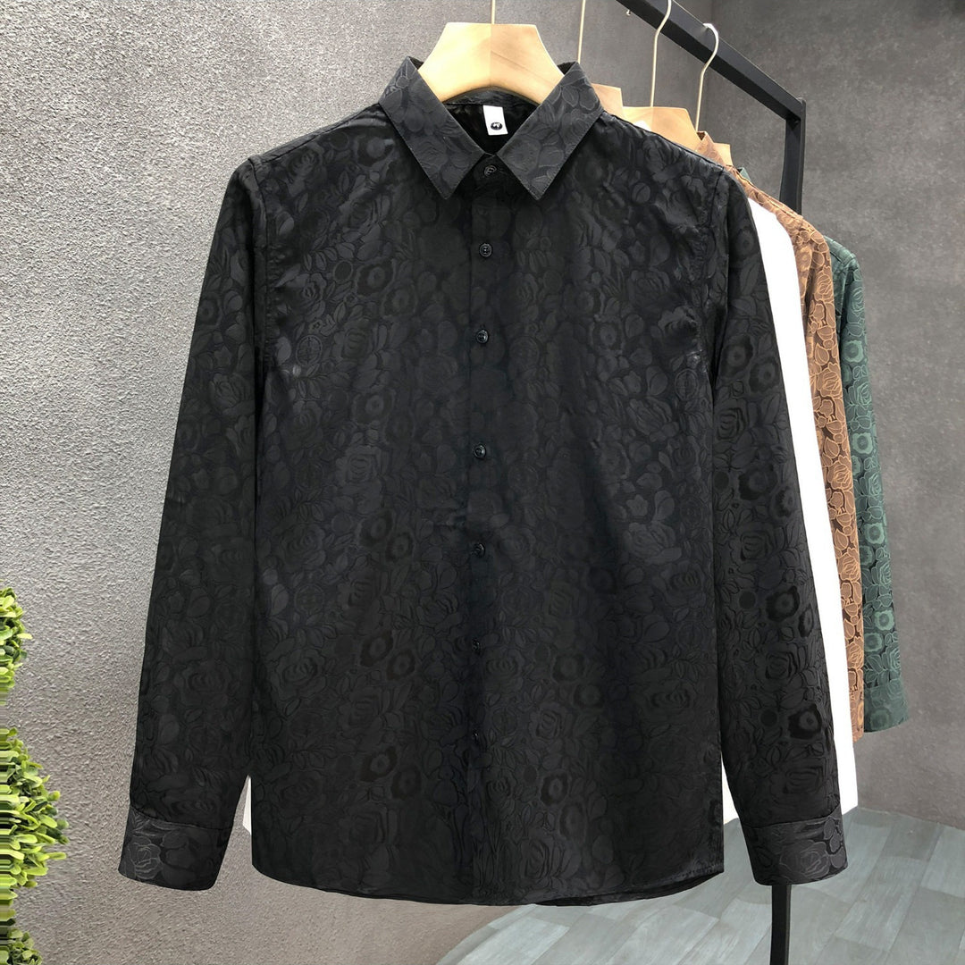 Herren Langärmeliges Jacquard-Hemd mit feinem Blumenrelief und Kentkragen Shop Nory