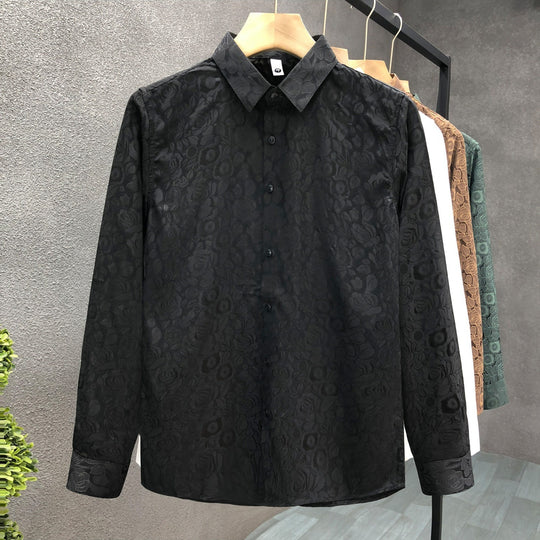 Herren Langärmeliges Jacquard-Hemd mit feinem Blumenrelief und Kentkragen Shop Nory