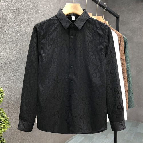 Herren Langärmeliges Jacquard-Hemd mit feinem Blumenrelief und Kentkragen Shop Nory