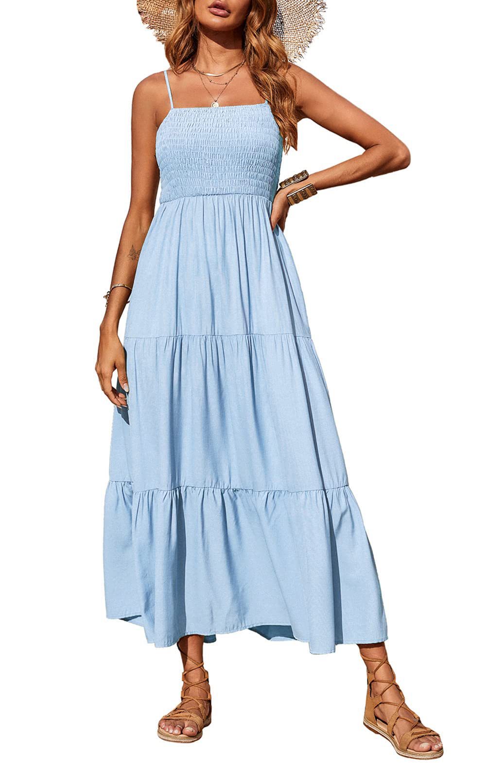 Damen Maxikleid mit verstellbaren Trägern und Rüschen