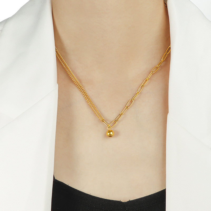 Damen elegante Halskette mit hochwertigem Doppelglieder-Design und zierlichem Kugelanhänger Shop Nory